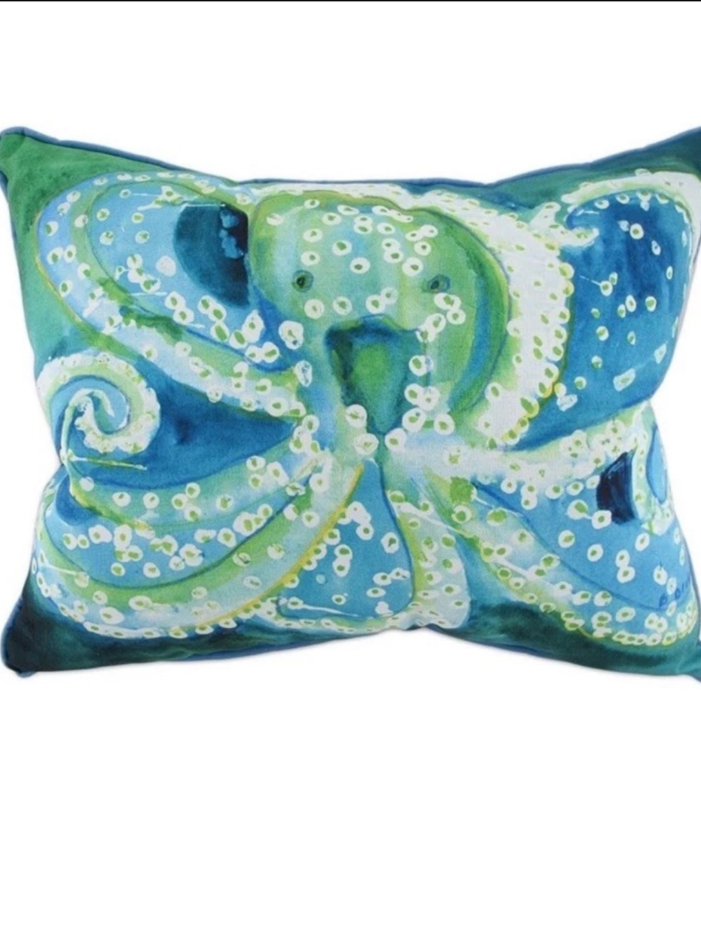 Betsy Drake Octopus Throw Pillow 15” X 19” Artist Water Resistant NEW Blue Green